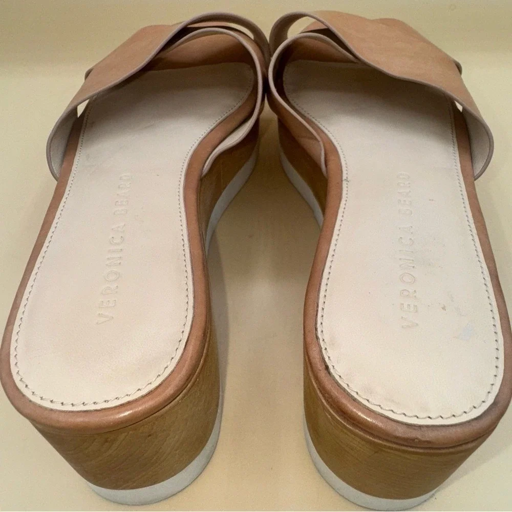 Veronica Beard Wynie Tan Wooden‎ Platform Slide Sandals, 7.5, VGUC